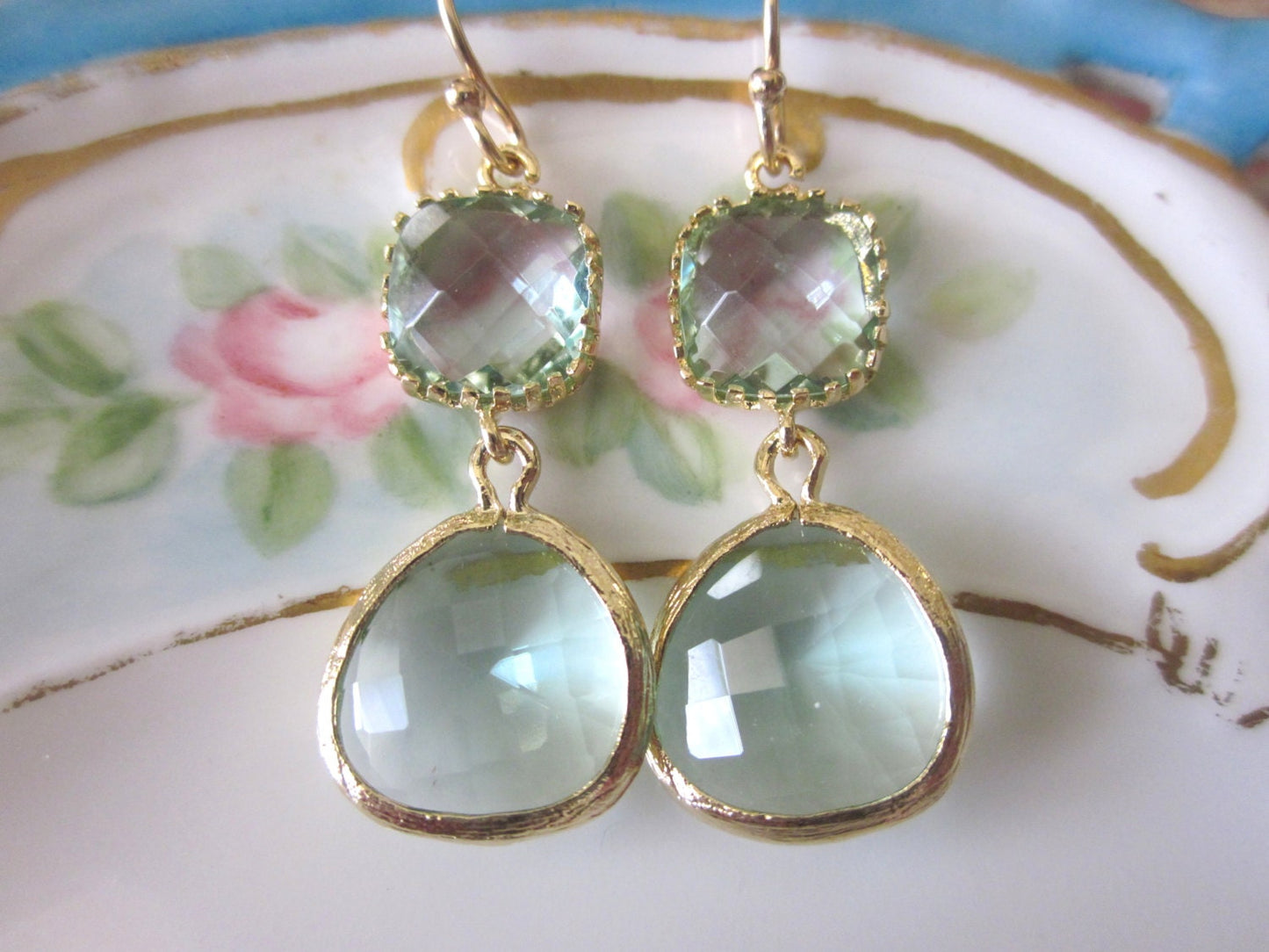 Green Prasiolite Earrings Gold  - Bridesmaid Earrings Wedding Earrings Bridesmaid Jewelry Gift
