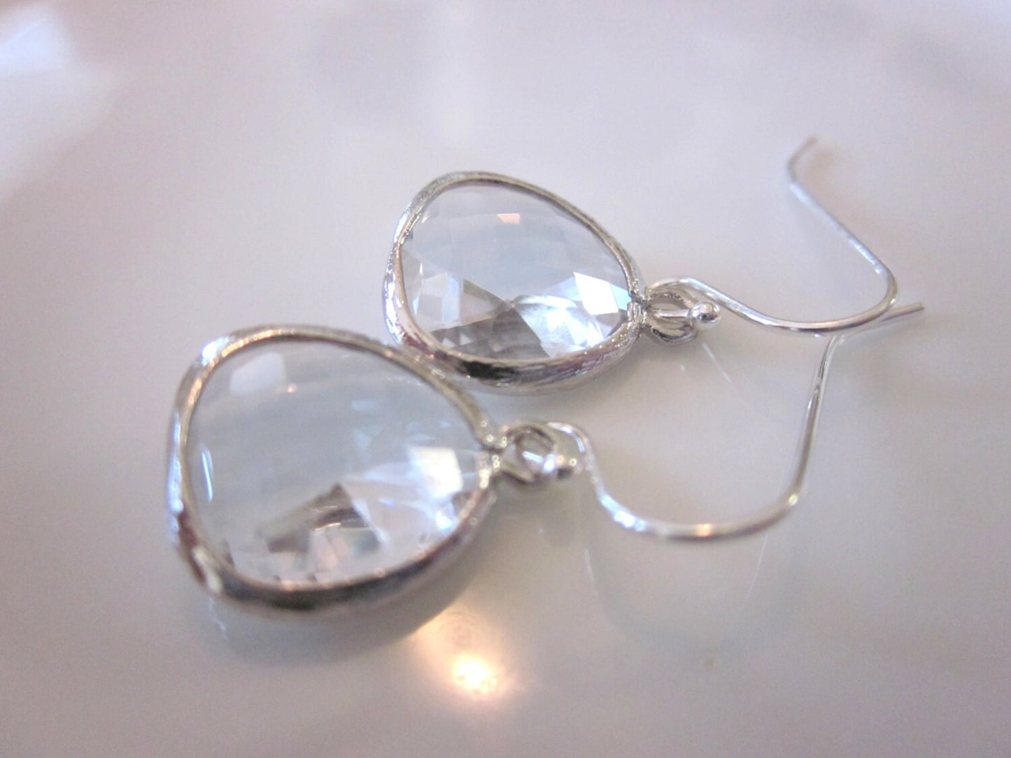Silver Clear Crystal Earrings - Sterling Silver Earwires - Bridesmaid Earrings - Bridal Earrings - Wedding Earrings Jewelry
