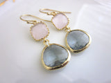 Gold Charcoal Gray Earrings Pink Earrings - Bridesmaid Earrings - Wedding Earrings - Bridesmaid Jewelry Gift - Wedding Jewelry