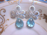 Blue Aquamarine Earrings Silver Tiara Connectors - Bridesmaid Earrings - Bridal Earrings - Wedding Jewelry - Bridesmaid Jewelry Gift