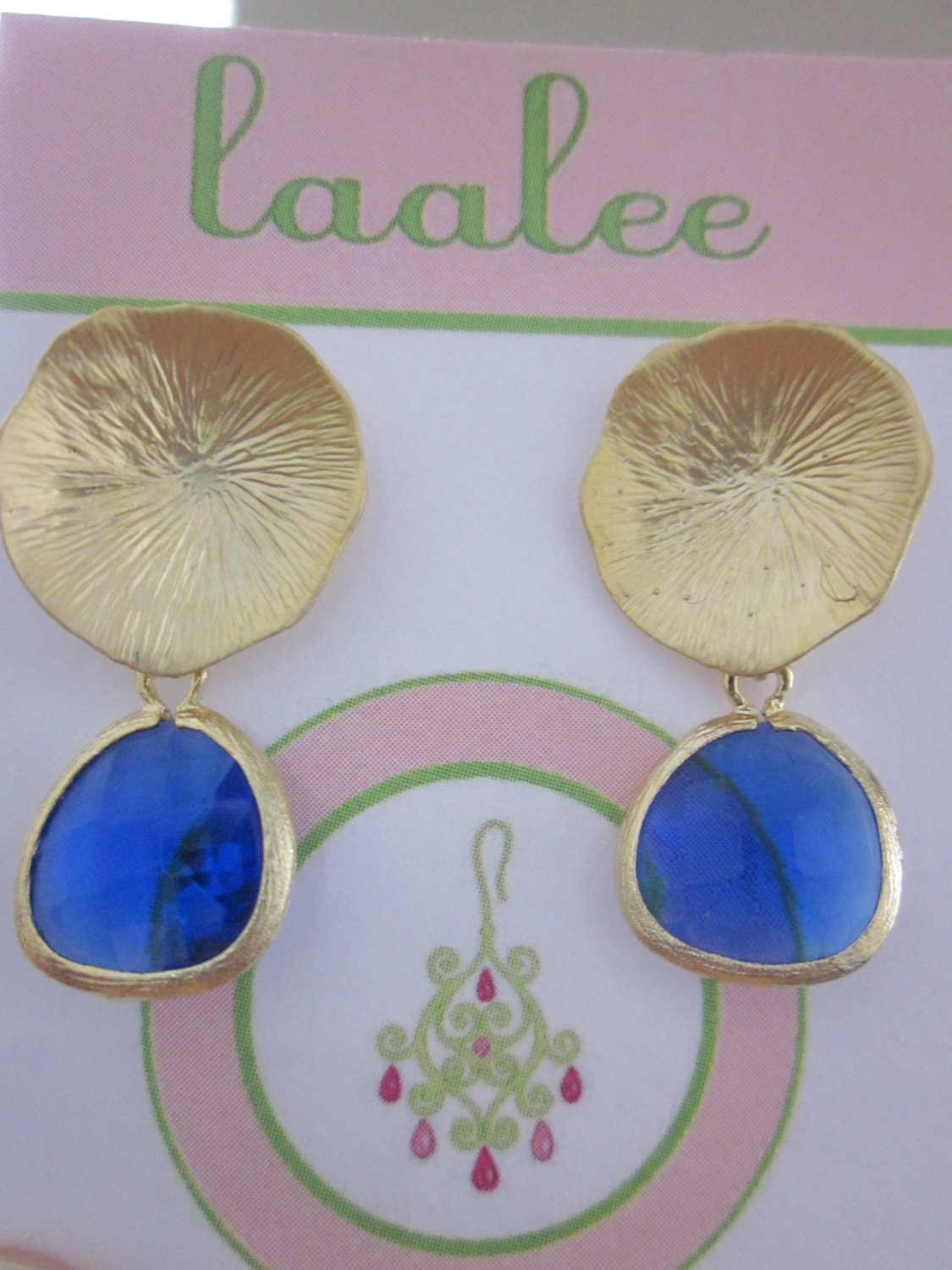 Cobalt Blue Earrings Gold Mushroom Coral - Bridesmaid Earrings - Wedding Earrings - Bridesmaid Jewelry Cobalt