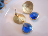 Cobalt Blue Earrings Gold Mushroom Coral - Bridesmaid Earrings - Wedding Earrings - Bridesmaid Jewelry Cobalt