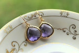 Large Tanzanite Earrings Gold Plated Purple Glass Pendant - Wedding Earrings - Bridal Earrings - Bridesmaid Earrings