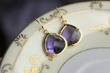 Large Tanzanite Earrings Gold Plated Purple Glass Pendant - Wedding Earrings - Bridal Earrings - Bridesmaid Earrings