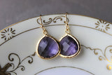 Large Tanzanite Earrings Gold Plated Purple Glass Pendant - Wedding Earrings - Bridal Earrings - Bridesmaid Earrings
