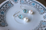 Aquamarine Earrings Pearl Earrings Silver Blue Glass - Bridesmaid Earrings Wedding Earrings Bridesmaid Jewelry