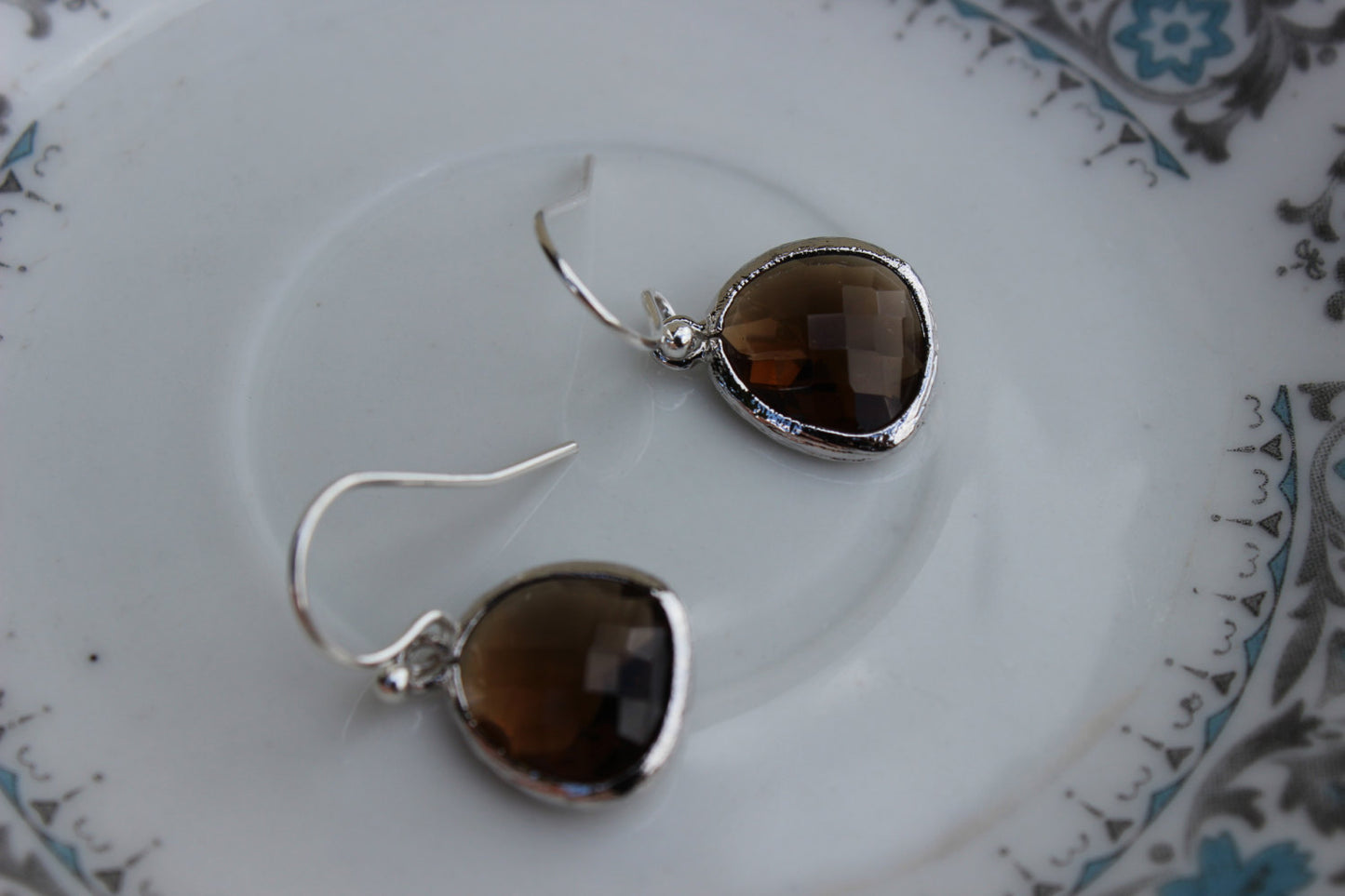 Smoky Brown Earrings Silver Plated - Sterling Silver Earwires - Bridesmaid Earrings - Bridal Earrings - Wedding Jewelry