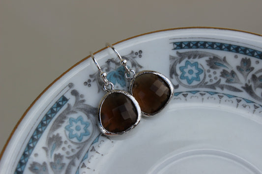 Smoky Brown Earrings Silver Plated - Sterling Silver Earwires - Bridesmaid Earrings - Bridal Earrings - Wedding Jewelry