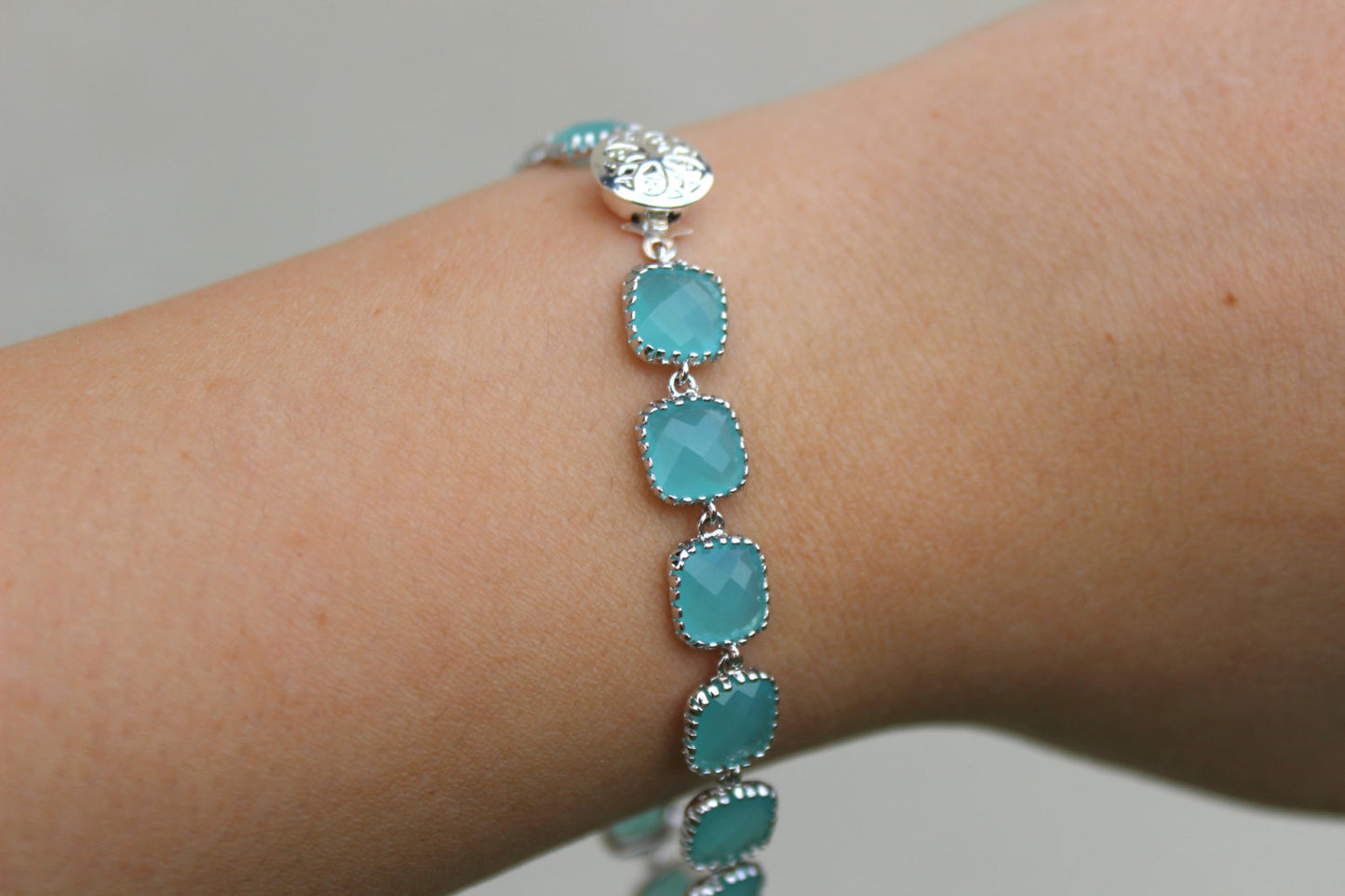 Aqua Blue Mint Bracelet Silver Plated - Any Color Available - Bridesmaid Bracelet - Bridal Bracelet - Wedding Jewelry - Bridesmaid Jewelry