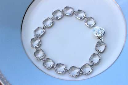 Crystal Bracelet Clear Silver Plated Glass - Bridesmaid Bracelet - Bridal Bracelet - Bridesmaid Jewelry - Crystal Wedding Jewelry