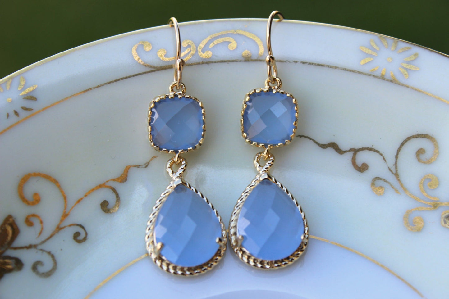 Periwinkle Earrings Gold Lavender Blue Two Tier Earrings Bridesmaid Earrings Wedding Earrings Bridesmaid Jewelry Gift Wedding Jewelry