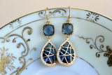 Sapphire Earrings Navy Blue Gold Two Tier Earrings - Navy Wedding Jewelry - Navy Bridesmaid Earrings - Bridal Earrings - Wedding Earrings