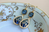 Sapphire Earrings Navy Blue Gold Two Tier Earrings - Navy Wedding Jewelry - Navy Bridesmaid Earrings - Bridal Earrings - Wedding Earrings