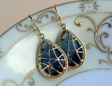Sapphire Earrings Navy Blue Gold Teardrop Jewelry Navy Bridesmaid Earrings - Bridal Earrings - Wedding Earrings - Sapphire Wedding Jewelry
