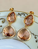 Blush Champagne Earrings Peach Gold Two Tier Teardrop Studs Posts - Blush Earrings Bridesmaid Jewelry Peach Wedding Earrings Wedding Jewelr