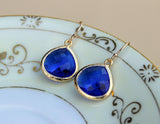 Large Blue Cobalt Earrings Gold Pendant - Cobalt Blue Wedding Earrings - Bridal Earrings - Bridesmaid Earrings - Bridesmaid Jewelry Wedding