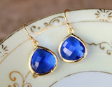 Large Blue Cobalt Earrings Gold Pendant - Cobalt Blue Wedding Earrings - Bridal Earrings - Bridesmaid Earrings - Bridesmaid Jewelry Wedding