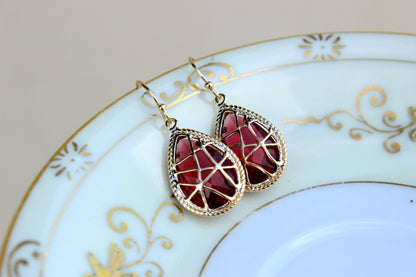 Ruby Earrings Red Gold Twisted Design - Ruby Bridesmaid Earrings Wedding Earrings Valentines Day Gift - Ruby Wedding Jewelry Bridesmaid