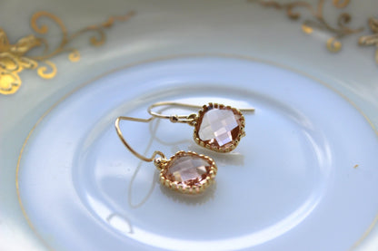 Dainty Champagne Blush Earrings Gold Plated - Peach Bridesmaid Earrings - Wedding Earrings - Champagne Wedding Jewelry, Miniatures Market