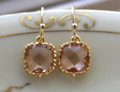 Dainty Champagne Blush Earrings Gold Plated - Peach Bridesmaid Earrings - Wedding Earrings - Champagne Wedding Jewelry, Miniatures Market