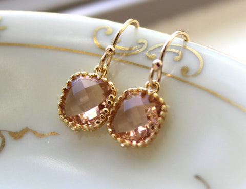 Dainty Champagne Blush Earrings Gold Plated - Peach Bridesmaid Earrings - Wedding Earrings - Champagne Wedding Jewelry, Miniatures Market