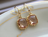 Dainty Champagne Blush Earrings Gold Plated - Peach Bridesmaid Earrings - Wedding Earrings - Champagne Wedding Jewelry, Miniatures Market
