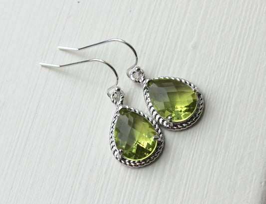 Peridot Earrings Silver Apple Green Jewelry Teardrop Silver Rope Style - Bridesmaid Earrings Wedding Jewelry Bridal Earrings Christmas Gift