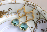 Prasiolite Earrings Green Gold Clover Quatrefoil Earrings - Bridesmaid Earrings Jewelry Bridal Earrings - Wedding Earrings