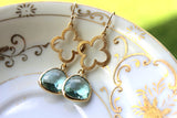 Prasiolite Earrings Green Gold Clover Quatrefoil Earrings - Bridesmaid Earrings Jewelry Bridal Earrings - Wedding Earrings