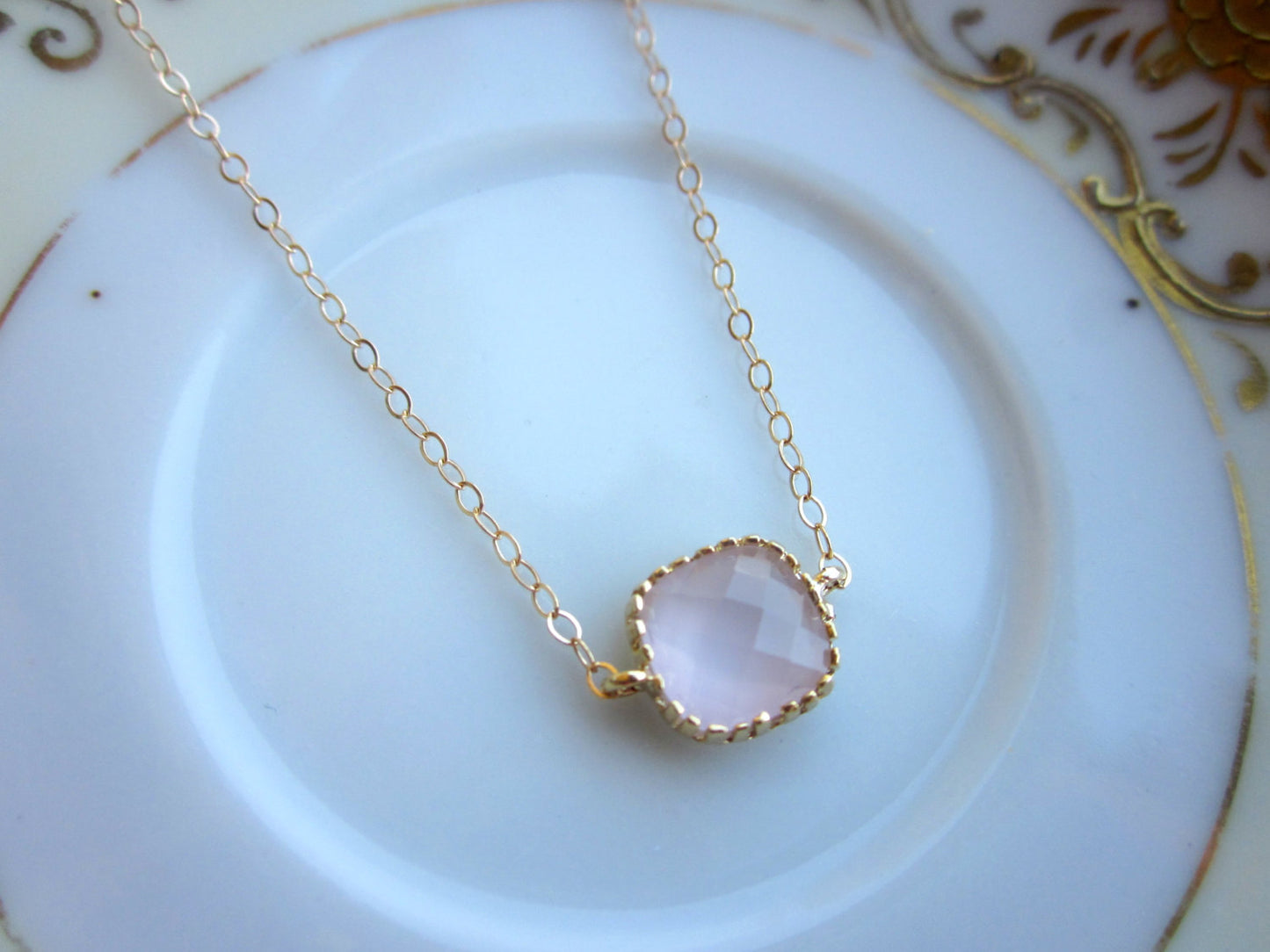 Dainty Opal Pink Necklace Gold Filled Chain - Bridesmaid Necklace - Wedding Jewelry - Valentines Day Gift - Gift under 25