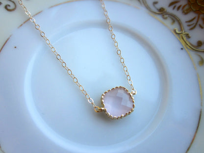 Dainty Opal Pink Necklace Gold Filled Chain - Bridesmaid Necklace - Wedding Jewelry - Valentines Day Gift - Gift under 25