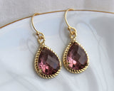 Eggplant Plum Earrings Purple Gold Teardrop Earrings Bridesmaid Earrings Eggplant Wedding Earrings Plum Jewelry Valentines Day Gift