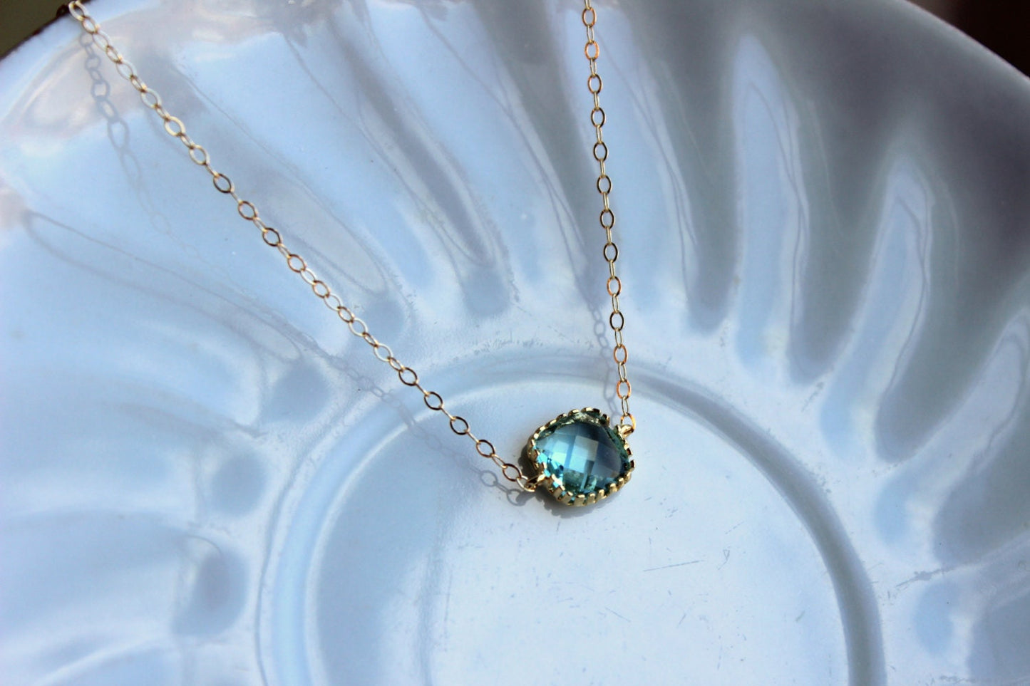 Dainty Prasiolite Green Necklace Gold Filled Chain - Bridesmaid Necklace - Wedding Jewelry - Valentines Day Gift - Gift under 25