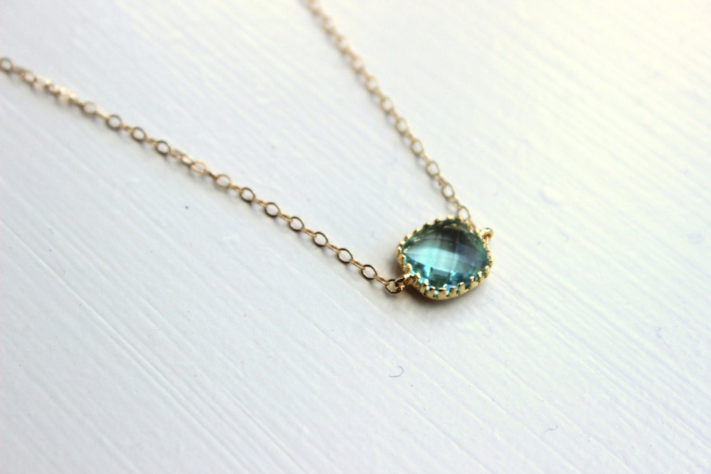 Dainty Prasiolite Green Necklace Gold Filled Chain - Bridesmaid Necklace - Wedding Jewelry - Valentines Day Gift - Gift under 25
