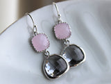Charcoal Gray Earrings Pink Earrings Silver - Bridesmaid Earrings - Wedding Earrings - Bridesmaid Jewelry Gift - Wedding Jewelry