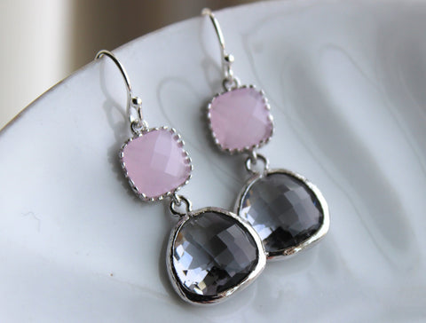 Charcoal Gray Earrings Pink Earrings Silver - Bridesmaid Earrings - Wedding Earrings - Bridesmaid Jewelry Gift - Wedding Jewelry