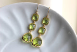 Apple Green Peridot Earrings Gold Three Tiered Jewelry - Peridot Bridesmaid Earrings - Green Wedding Earrings - Peridot Wedding Jewelry
