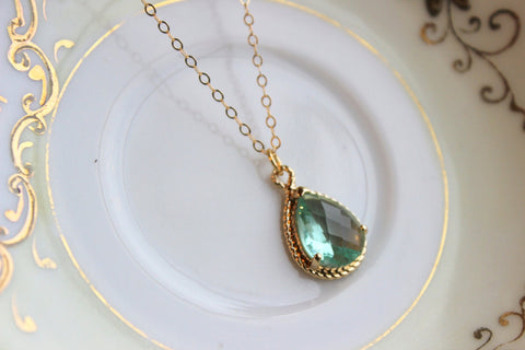 Green Prasiolite Teardrop Necklace Gold - 14k Gold Filled Chain - Bridesmaid Necklace - Prasiolite Green Bridesmaid Jewelry Wedding Jewelry