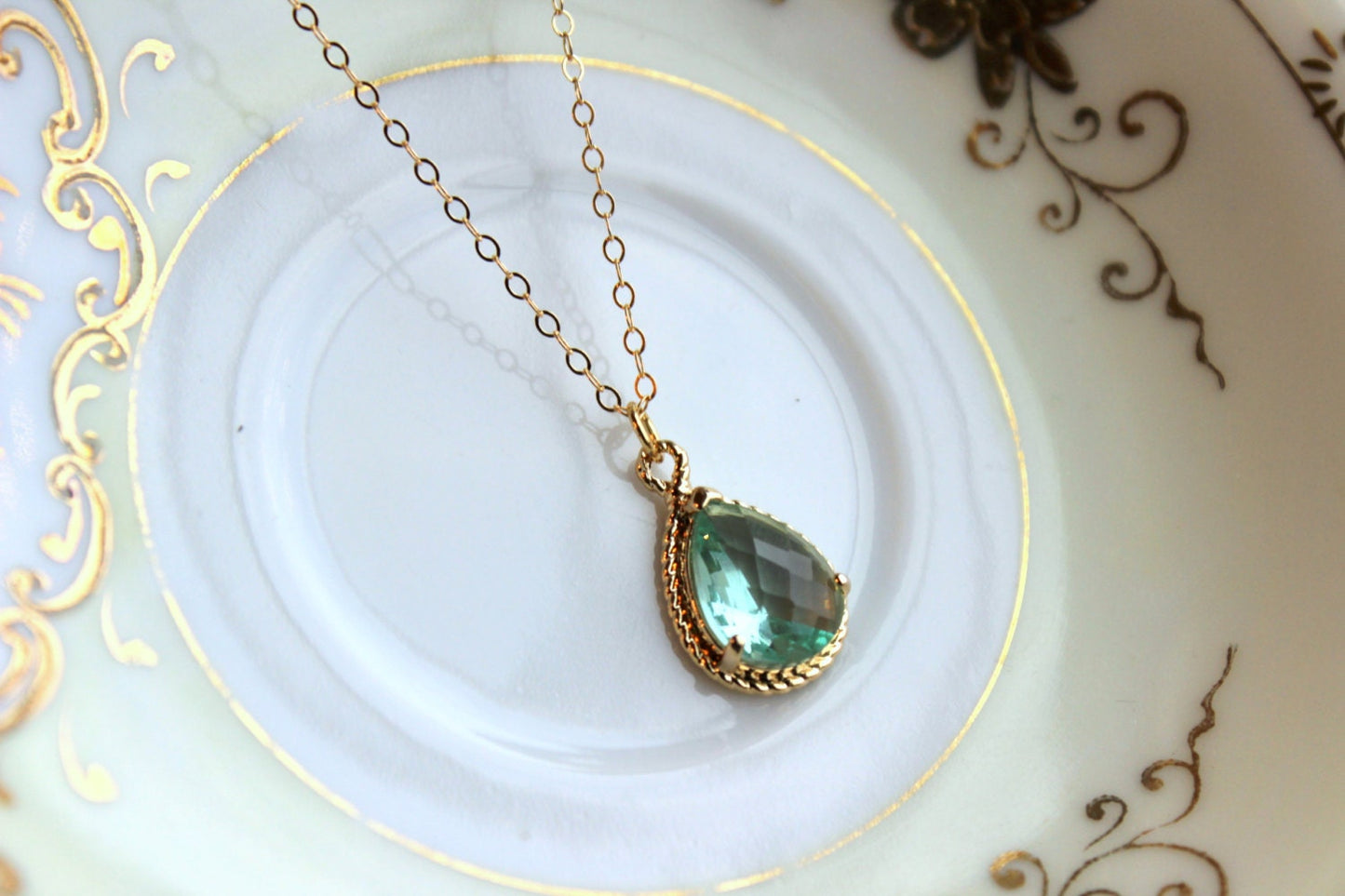 Green Prasiolite Teardrop Necklace Gold - 14k Gold Filled Chain - Bridesmaid Necklace - Prasiolite Green Bridesmaid Jewelry Wedding Jewelry