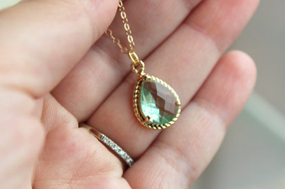 Green Prasiolite Teardrop Necklace Gold - 14k Gold Filled Chain - Bridesmaid Necklace - Prasiolite Green Bridesmaid Jewelry Wedding Jewelry