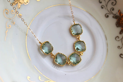 Prasiolite Necklace Gold Light Green Square Jewelry Wedding Jewelry - Green Bridesmaid Jewelry - Prasiolite Bridesmaid Statement Necklace