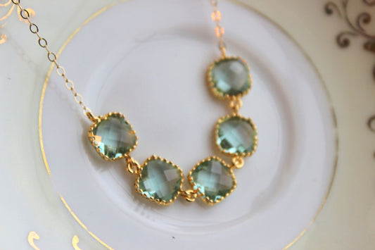 Prasiolite Necklace Gold Light Green Square Jewelry Wedding Jewelry - Green Bridesmaid Jewelry - Prasiolite Bridesmaid Statement Necklace