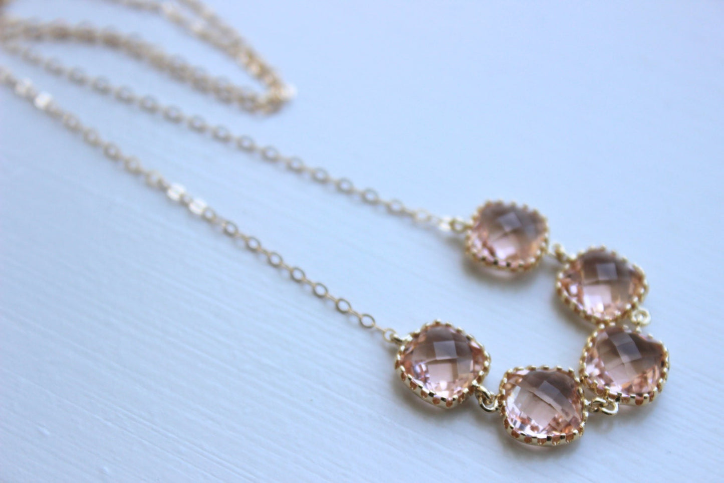 Champagne Blush Necklace Gold Plated Peach Necklace - Bridesmaid Gift - Bridal Necklace Champagne Blush Wedding Jewelry - Bridesmaid Jewelry