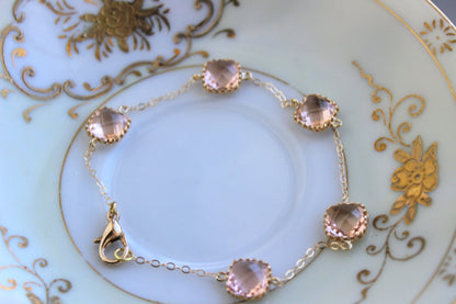 Blush Champagne Bracelet Gold Plated Pink Peach Bracelet - Bridesmaid Gift - Pink Bridesmaid Bracelet Jewelry - Blush Gold Wedding Jewelry