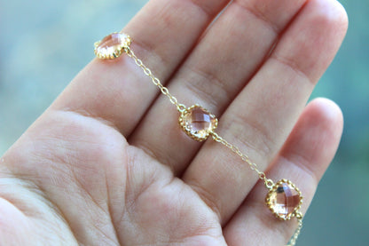 Blush Champagne Bracelet Gold Plated Pink Peach Bracelet - Bridesmaid Gift - Pink Bridesmaid Bracelet Jewelry - Blush Gold Wedding Jewelry