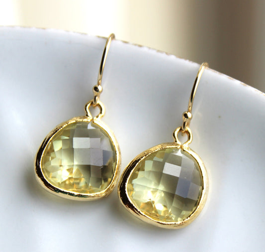 Citrine Earrings Gold - Glass Yellow Earrings - Bridesmaid Earrings - Bridal Earrings - Wedding Earrings