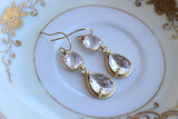 Gold Clear Earrings Crystal - Two Tier Teardrop Earrings - Bridesmaid Earrings - Bridal Earrings - Wedding Earrings