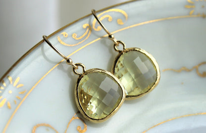Citrine Earrings Gold - Glass Yellow Earrings - Bridesmaid Earrings - Bridal Earrings - Wedding Earrings