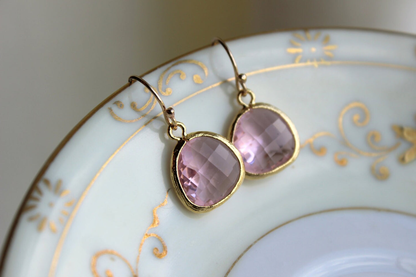 Light Pink Earrings Blush Gold Plated - Bridesmaid Earrings - Pink Wedding Earrings - Bridal Earrings - Blush Wedding Jewelry