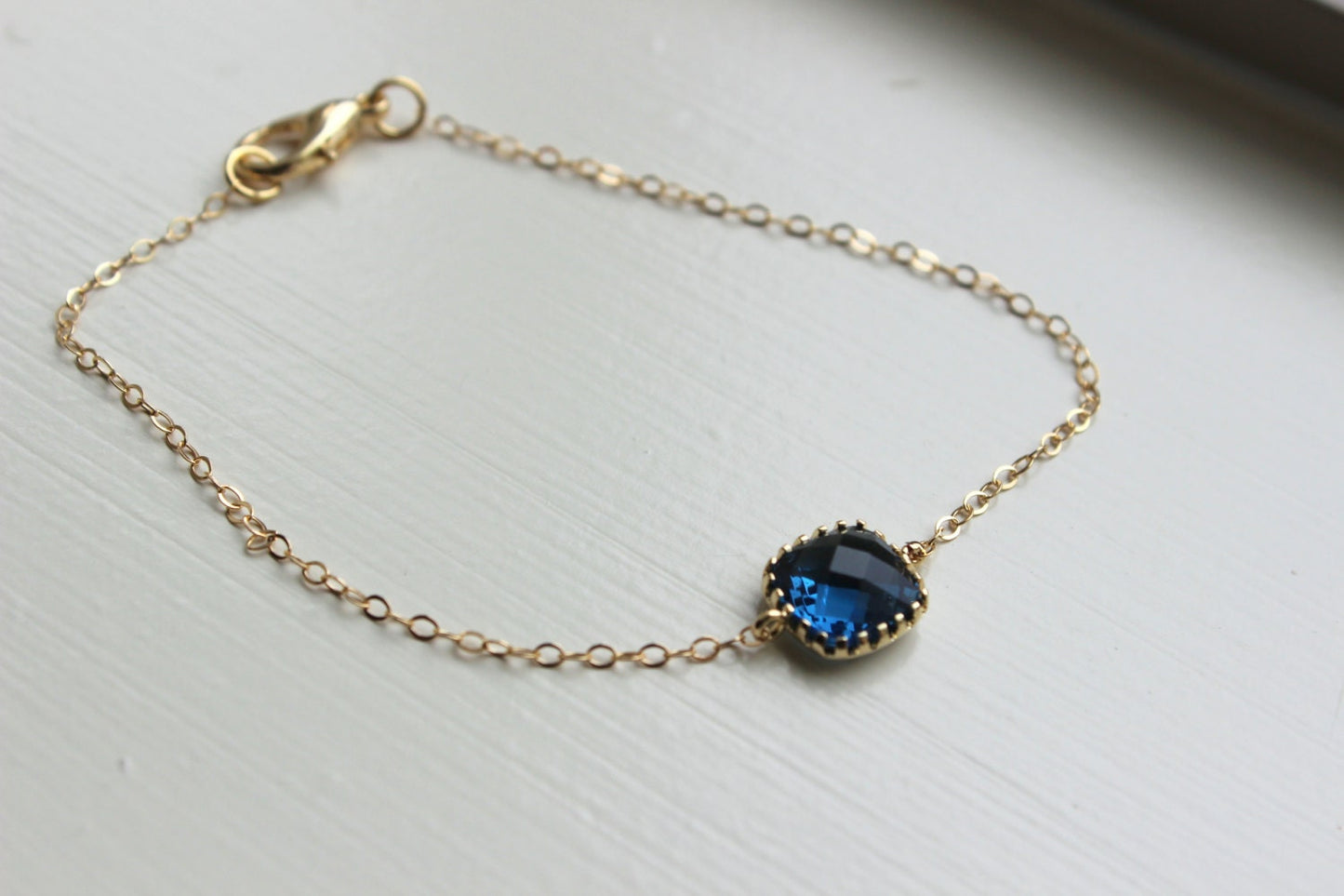 Dainty Sapphire Navy Blue Bracelet Square Gold Plated Bracelet - Navy Blue Bridesmaid Bracelet - Bridal Bracelet Sapphire Wedding Jewelry